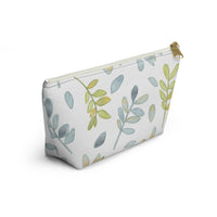 Watercolor Tossed Leaves Accessory Pouch w T-bottom in Aqua